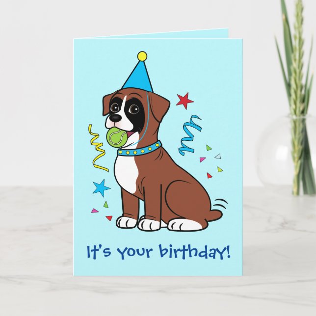 Tarjeta Cachorro de cumpleaños con Tennisball (Anverso)