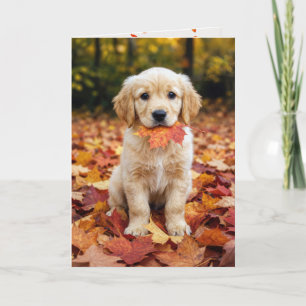 Tarjeta Cachorro de cumpleaños de otoño Golden Retriever
