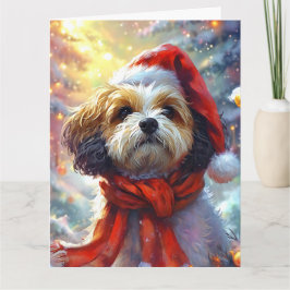Tarjeta Cachorro de ensueño en Santa Hat y Scarf