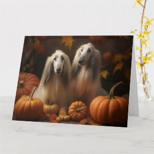 Tarjeta Cachorro de galgo afgano Otoño Delicia Calabaza