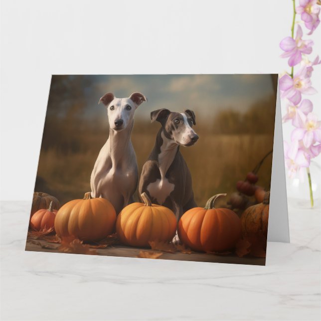 Tarjeta Cachorro de galgo Delicia de otoño Calabaza (Orquídea)