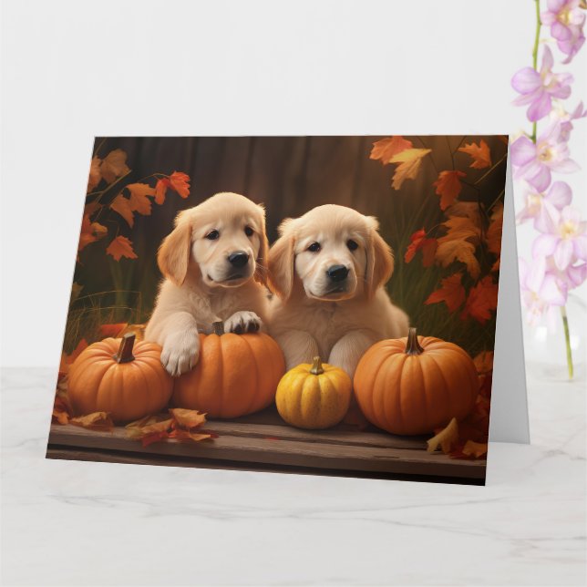 Tarjeta Cachorro de Golden Retriever Delicia de Otoño Cala (Orquídea)