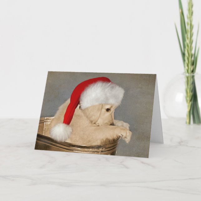 Tarjeta Cachorro de Golden Retriever en Navidad (Anverso)