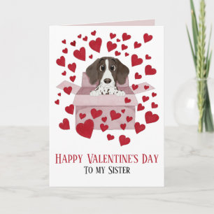 Tarjeta Cachorro de hermana en caja de San Valentín