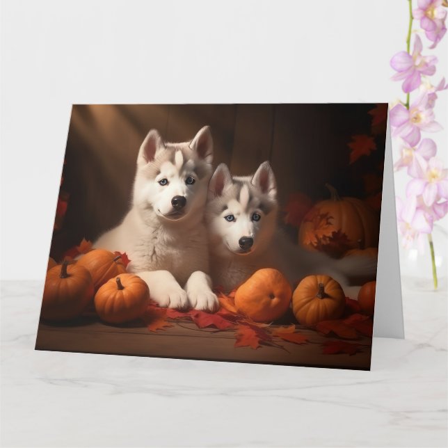 Tarjeta Cachorro de Husky Siberiano Delicia de Otoño Calab (Orquídea)