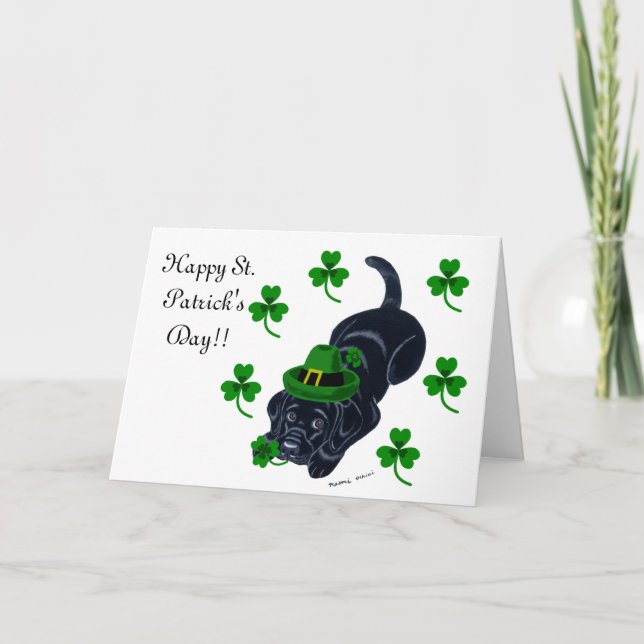 Tarjeta Cachorro de Labrador Negro del Día de San Patricio (Anverso)