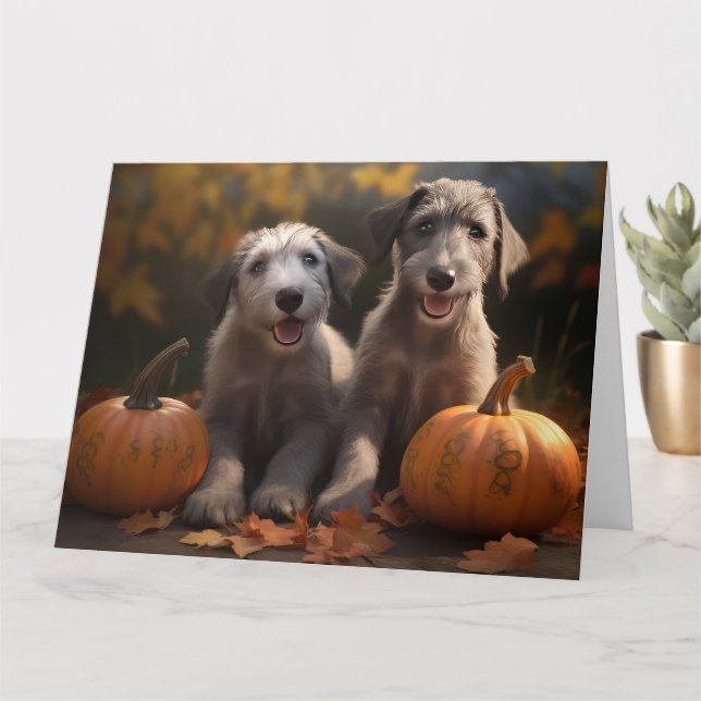 Tarjeta Cachorro de Lebrel Irlandés Otoño Delicia Calabaza (Planta pequeña)