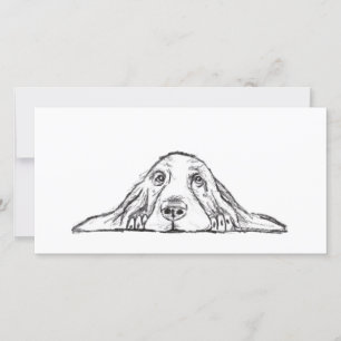 Tarjeta cachorro de ojos simples negro y blanco de basset