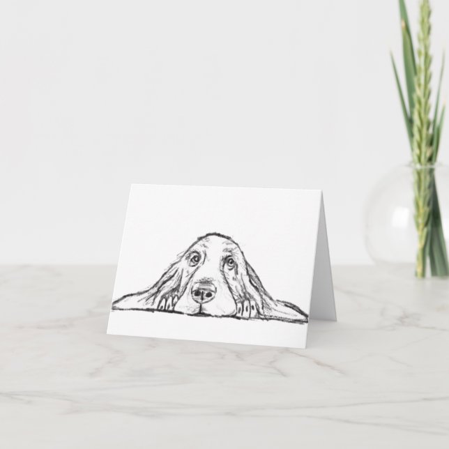 Tarjeta cachorro de ojos simples negro y blanco de basset  (Anverso)