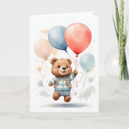 Tarjeta Cachorro de oso de acuarela lindo flotando en el a
