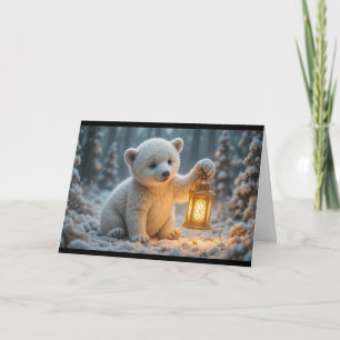 Tarjeta Cachorro de oso polar con linterna Invierno mágico