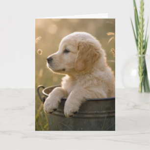 Tarjeta Cachorro de retriever dorado de cumpleaños en un c