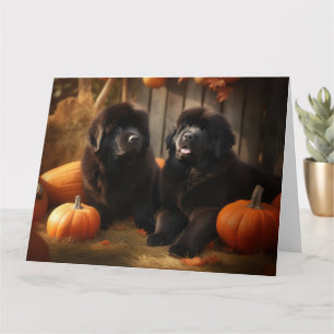 Tarjeta Cachorro de Terranova Delicia de Otoño Calabaza