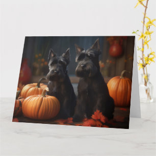 Tarjeta Cachorro de Terrier Escocés Otoño Delicia Calabaza