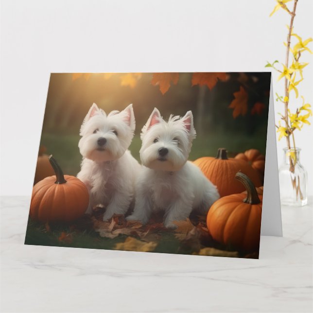 Tarjeta Cachorro de West Highland White Terrier Calabaza d (flor amarilla)