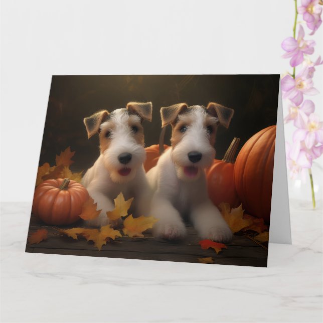 Tarjeta Cachorro de Wire Fox Terrier Delicia de Otoño Cala (Orquídea)