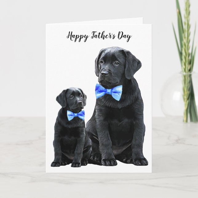 Tarjeta Cachorro del Día del Padre de los Labradores Negro (Anverso)
