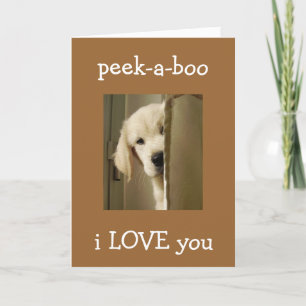 TARJETA CACHORRO DICE "PEEK-A-BOO" AMOR DE ANIVERSARIO