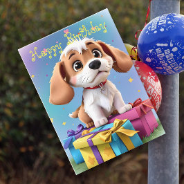 Tarjeta Cachorro divertido de color bronceado y blanco con