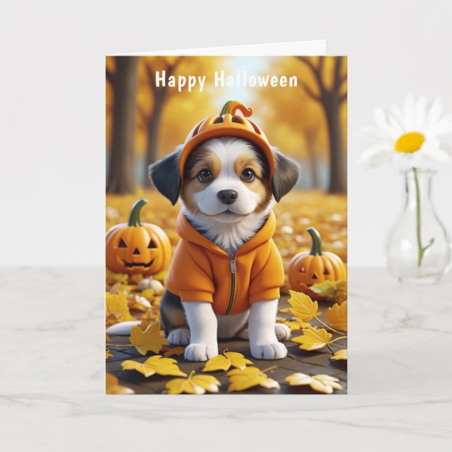 Tarjeta Cachorro en la calabaza Halloween Perros amantes (Planta pequeña)