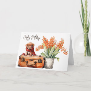 Tarjeta Cachorro En La Maleta Para El Cumpleaños