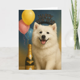 Tarjeta Cachorro Esquimal Americano Feliz Año Nuevo
