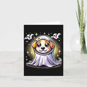 Tarjeta Cachorro fantasma adorable con calabazas y murciél