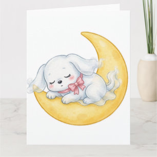 Tarjeta Cachorro Fantasma Durmiendo con Lazo Rosa y Luna C