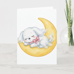 Tarjeta Cachorro Fantasma Durmiendo con Lazo Rosa y Luna C