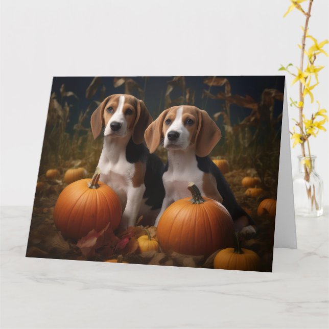 Tarjeta Cachorro Foxhound Americano Otoño Delicia (flor amarilla)