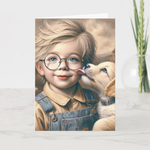 Tarjeta Cachorro golpeando la cara de un niño pequeño