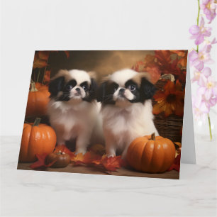 Tarjeta Cachorro Japanese Chin Otoño Delicia Calabaza 