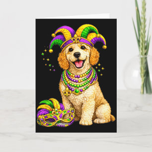 Tarjeta Cachorro Labradoodle con tema de Mardi Gras lindo