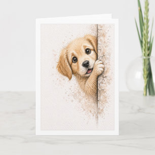 Tarjeta Cachorro Lindo Espiando Manta Acuarela Perro
