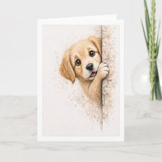 Tarjeta Cachorro Lindo Espiando Manta Acuarela Perro