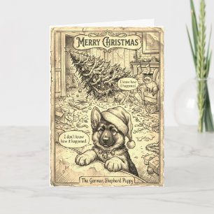 Tarjeta Cachorro Pastor Alemán Navidad/Gato Gruñón con Bio