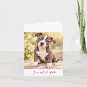 Tarjeta Cachorro Pitbull - amor a primera mordida