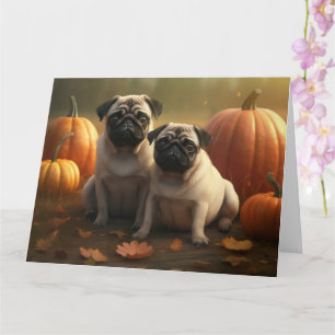 Tarjeta Cachorro Pug Otoño Delicia Calabaza