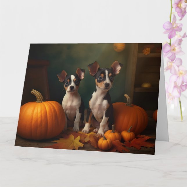 Tarjeta Cachorro Rat Terrier Delicia de Otoño Calabaza  (Orquídea)