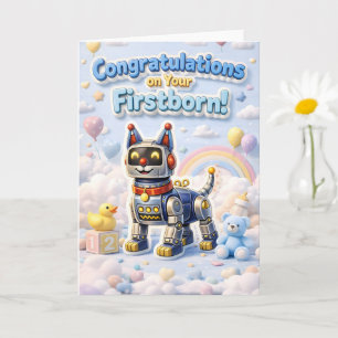 Tarjeta Cachorro robot, felicitaciones por su primogénito