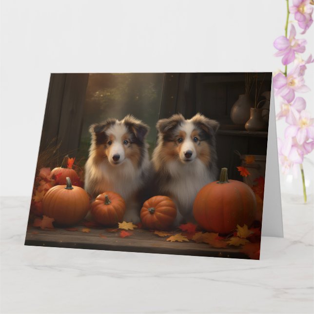 Tarjeta Cachorro Rough Collie Delicia de Otoño Calabaza  (Orquídea)