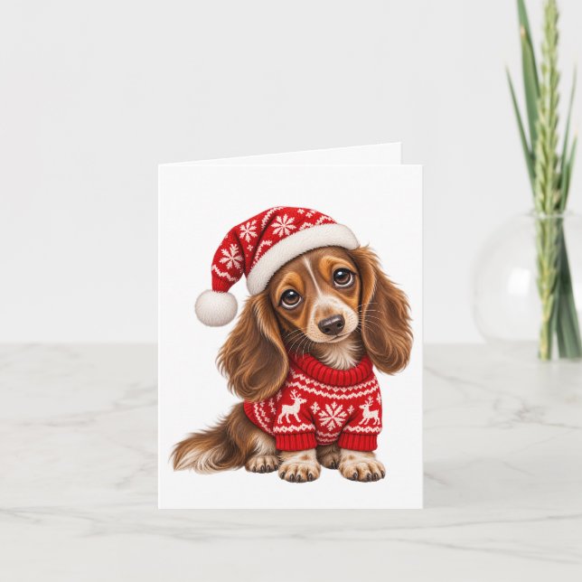 Tarjeta Cachorro salchicha de Navidad (Anverso)
