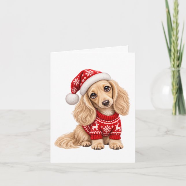 Tarjeta Cachorro salchicha de Navidad (Anverso)