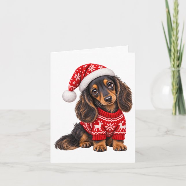 Tarjeta Cachorro salchicha de Navidad (Anverso)