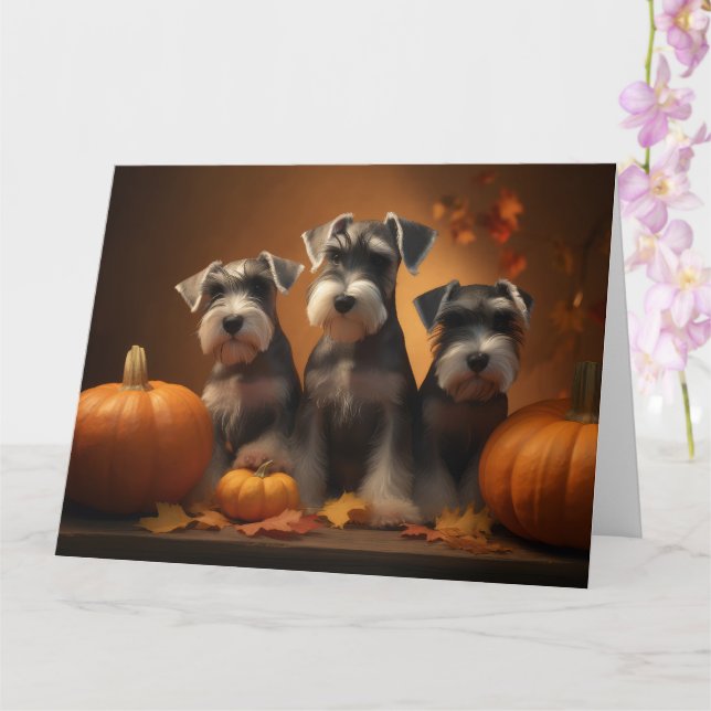 Tarjeta Cachorro Schnauzer Delicia de Otoño Calabaza  (Orquídea)