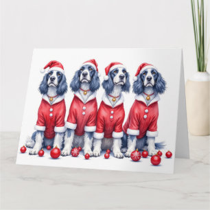 Tarjeta Cachorro Setter Inglés vestido de Navidad con somb