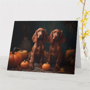Tarjeta Cachorro Setter Rojo Irlandés Otoño Delicia Calaba