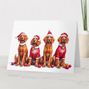 Tarjeta Cachorro Setter Rojo Irlandés vestido de Navidad c