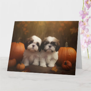 Tarjeta Cachorro Shih Tzu Delicia de Otoño Calabaza