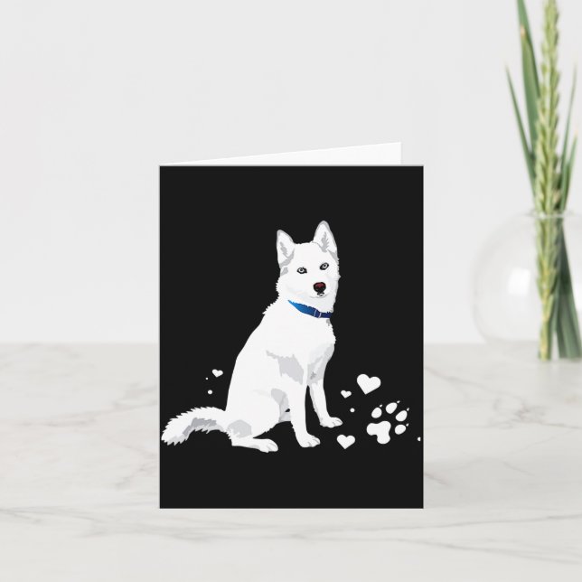Tarjeta Cachorro siberiano blanco lindo Perro de nieve bla (Anverso)